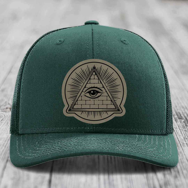Eye of the Illuminati - Leather Patch Hat - Light Brown to Black Patch - Richardson 112 Snapback Trucker Hat