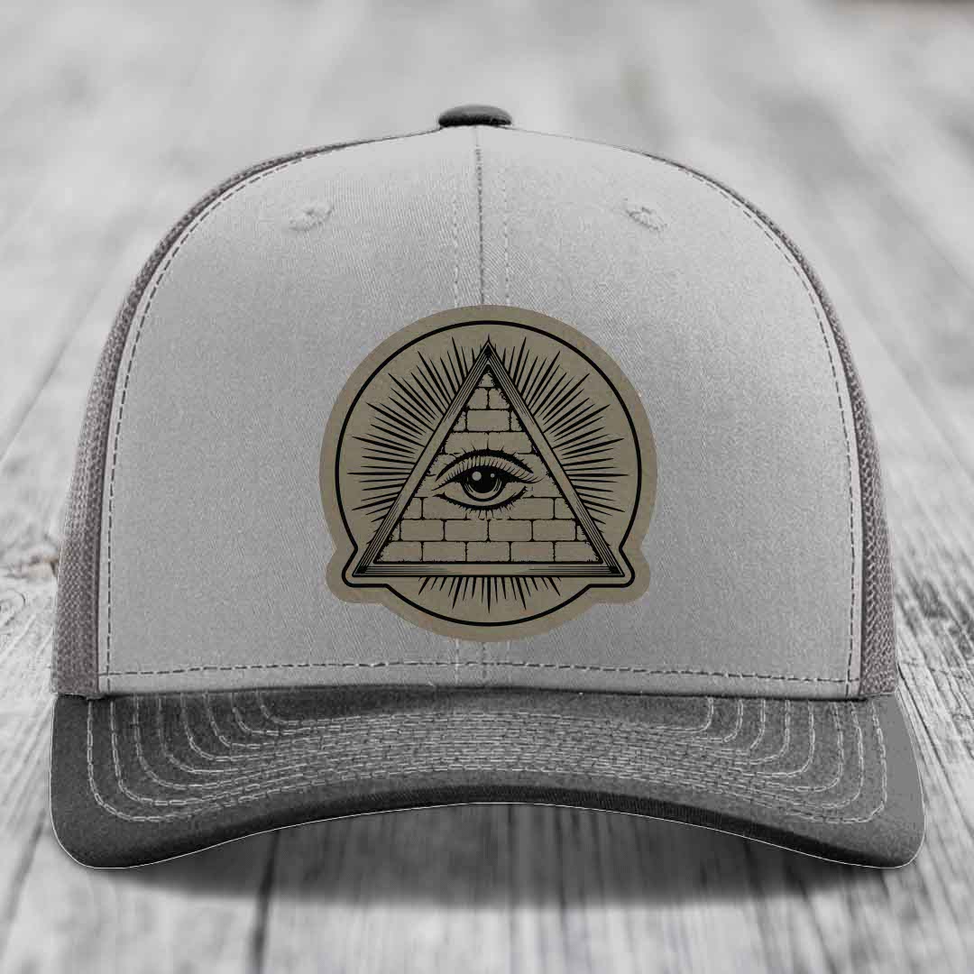 Eye of the Illuminati - Leather Patch Hat - Light Brown to Black Patch - Richardson 112 Snapback Trucker Hat