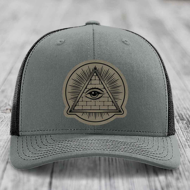 Eye of the Illuminati - Leather Patch Hat - Light Brown to Black Patch - Richardson 112 Snapback Trucker Hat