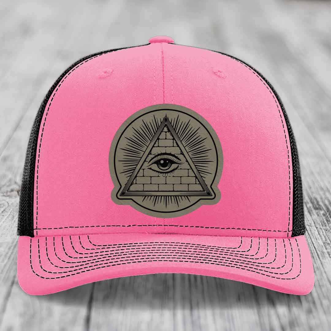 Eye of the Illuminati - Leather Patch Hat - Light Brown to Black Patch - Richardson 112 Snapback Trucker Hat