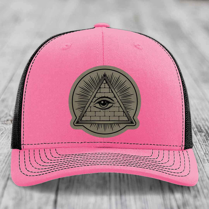 Eye of the Illuminati - Leather Patch Hat - Light Brown to Black Patch - Richardson 112 Snapback Trucker Hat