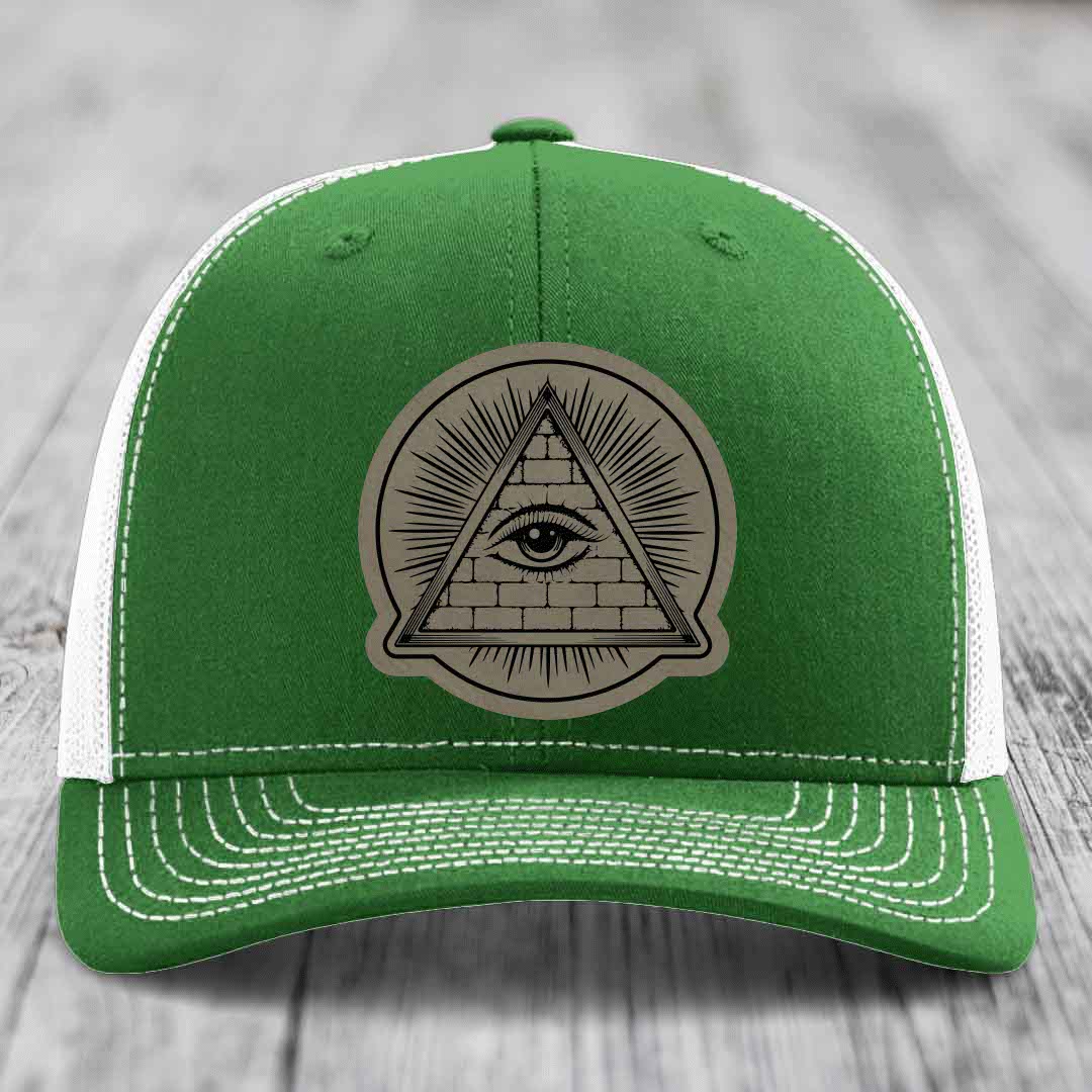 Eye of the Illuminati - Leather Patch Hat - Light Brown to Black Patch - Richardson 112 Snapback Trucker Hat