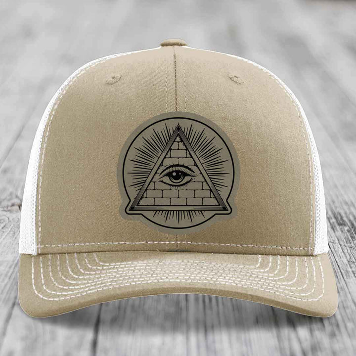 Eye of the Illuminati - Leather Patch Hat - Light Brown to Black Patch - Richardson 112 Snapback Trucker Hat