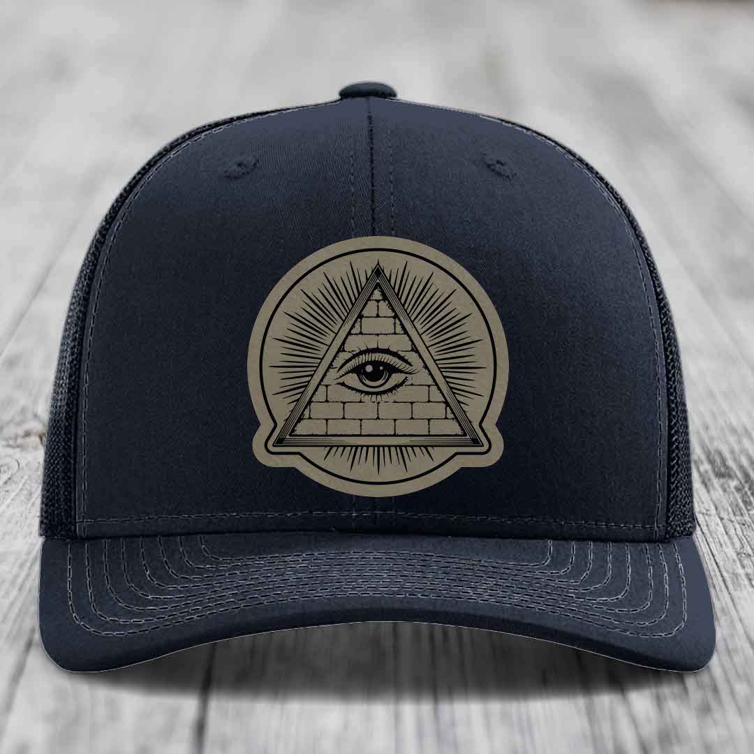 Eye of the Illuminati - Leather Patch Hat - Light Brown to Black Patch - Richardson 112 Snapback Trucker Hat