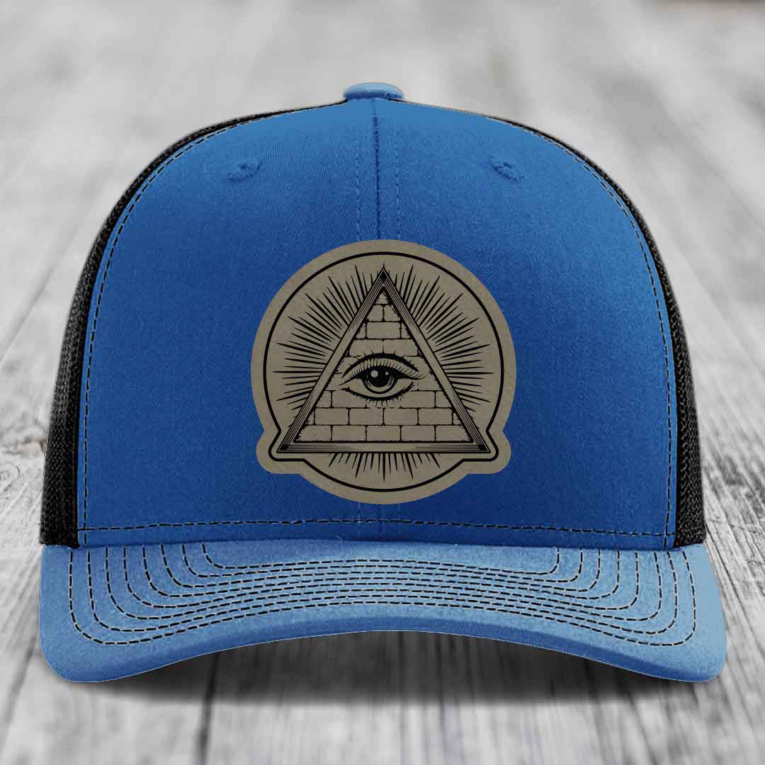 Eye of the Illuminati - Leather Patch Hat - Light Brown to Black Patch - Richardson 112 Snapback Trucker Hat