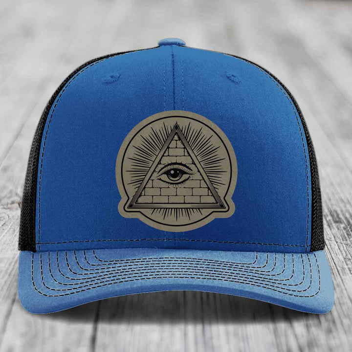 Eye of the Illuminati - Leather Patch Hat - Light Brown to Black Patch - Richardson 112 Snapback Trucker Hat