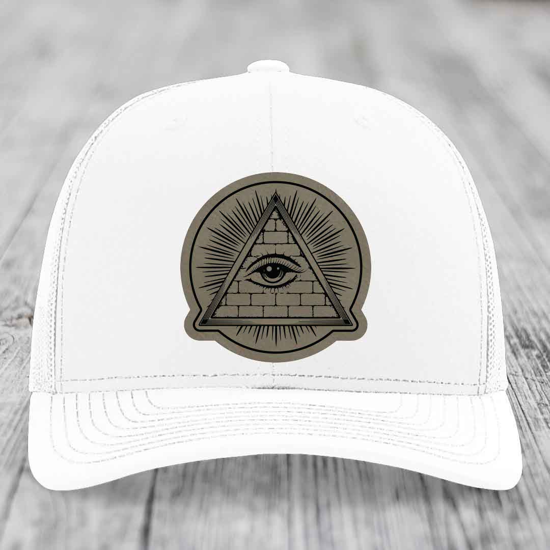 Eye of the Illuminati - Leather Patch Hat - Light Brown to Black Patch - Richardson 112 Snapback Trucker Hat