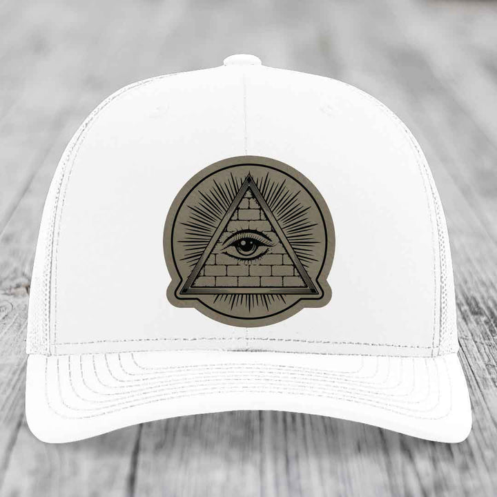 Eye of the Illuminati - Leather Patch Hat - Light Brown to Black Patch - Richardson 112 Snapback Trucker Hat