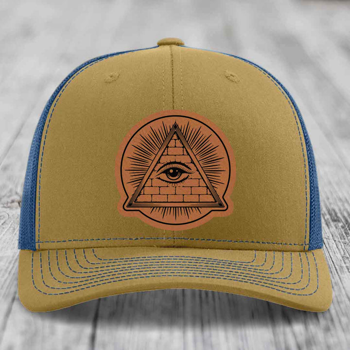 Eye of the Illuminati - Leather Patch Hat - Rawhide to Black Patch - Richardson 112 Snapback Trucker Hat