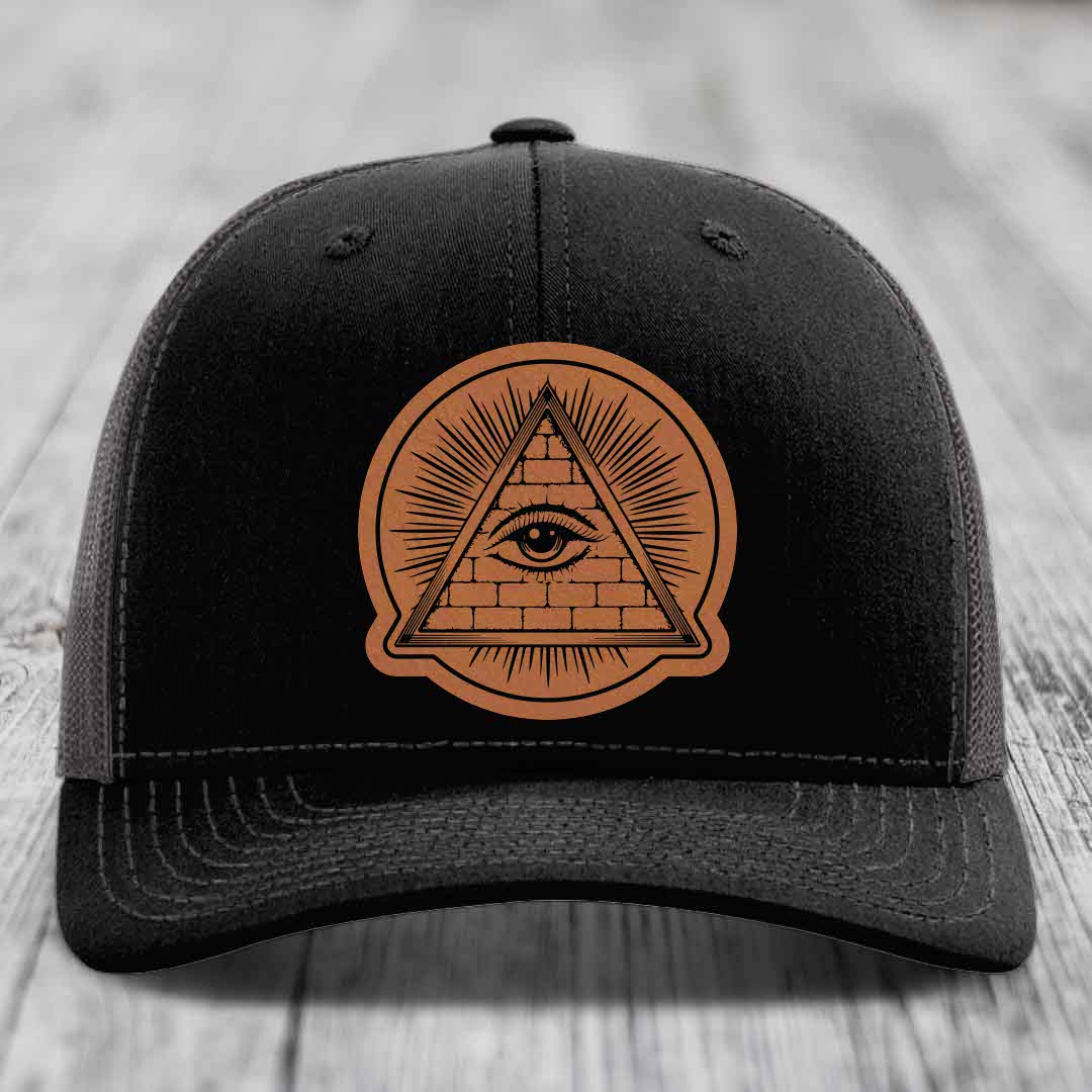Eye of the Illuminati - Leather Patch Hat - Rawhide to Black Patch - Richardson 112 Snapback Trucker Hat