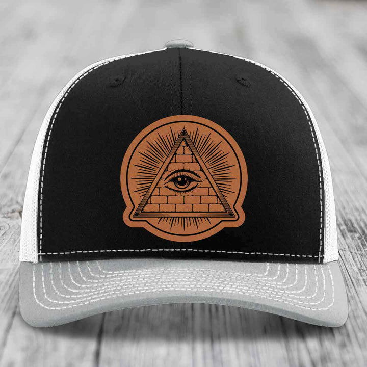 Eye of the Illuminati - Leather Patch Hat - Rawhide to Black Patch - Richardson 112 Snapback Trucker Hat