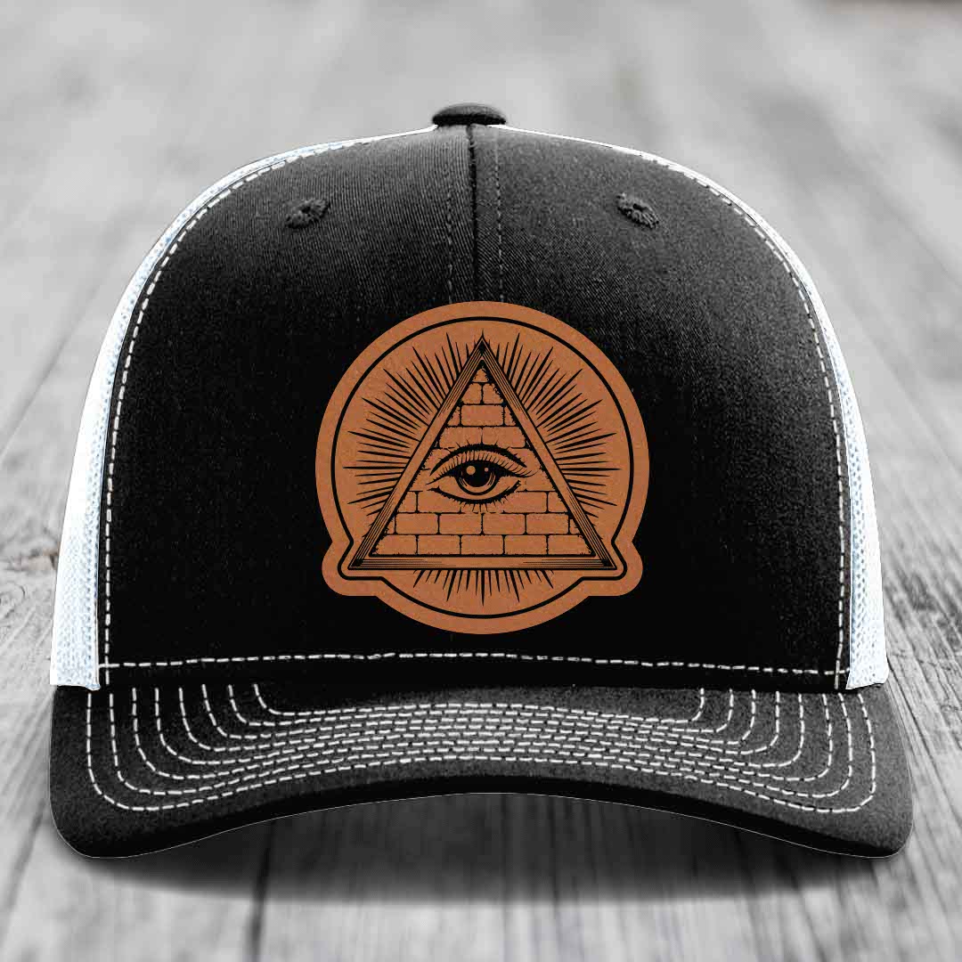 Eye of the Illuminati - Leather Patch Hat - Rawhide to Black Patch - Richardson 112 Snapback Trucker Hat