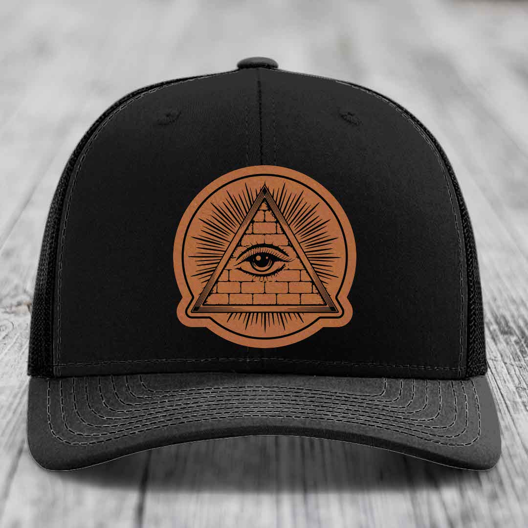 Eye of the Illuminati - Leather Patch Hat - Rawhide to Black Patch - Richardson 112 Snapback Trucker Hat