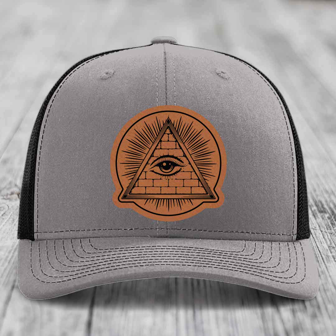 Eye of the Illuminati - Leather Patch Hat - Rawhide to Black Patch - Richardson 112 Snapback Trucker Hat