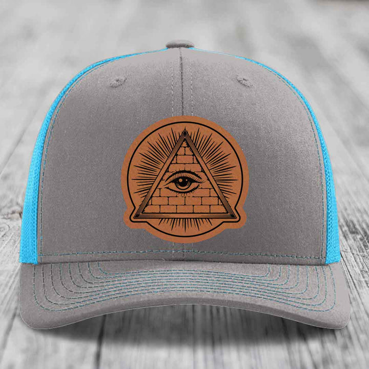 Eye of the Illuminati - Leather Patch Hat - Rawhide to Black Patch - Richardson 112 Snapback Trucker Hat