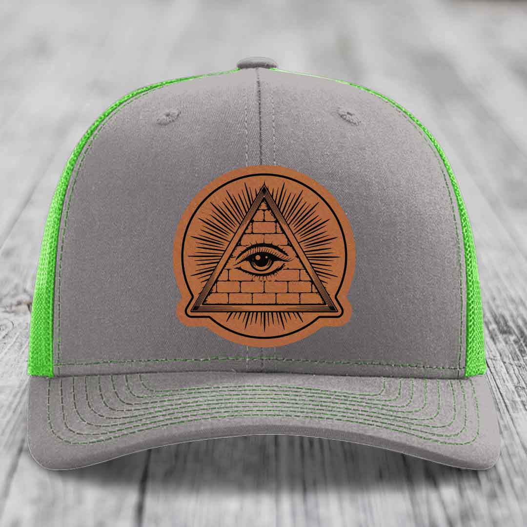 Eye of the Illuminati - Leather Patch Hat - Rawhide to Black Patch - Richardson 112 Snapback Trucker Hat