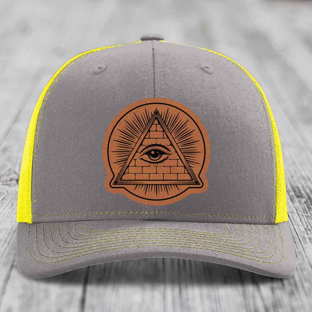 Eye of the Illuminati - Leather Patch Hat - Rawhide to Black Patch - Richardson 112 Snapback Trucker Hat