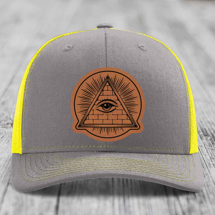 Eye of the Illuminati - Leather Patch Hat - Rawhide to Black Patch - Richardson 112 Snapback Trucker Hat