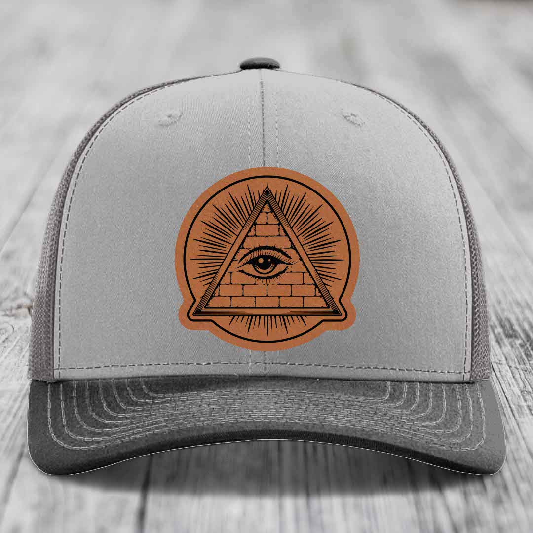Eye of the Illuminati - Leather Patch Hat - Rawhide to Black Patch - Richardson 112 Snapback Trucker Hat