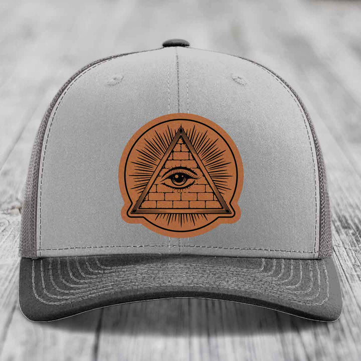 Eye of the Illuminati - Leather Patch Hat - Rawhide to Black Patch - Richardson 112 Snapback Trucker Hat
