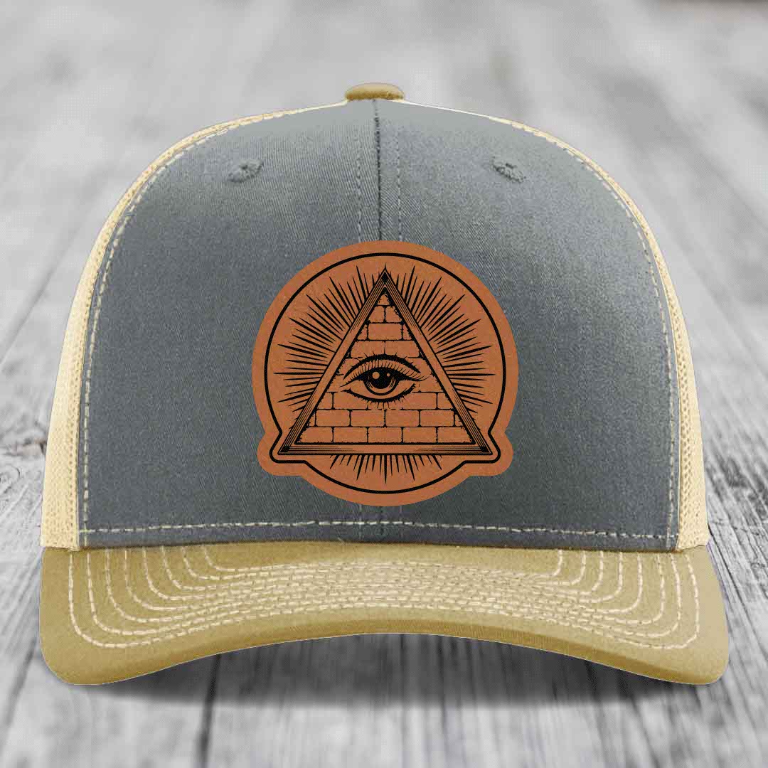 Eye of the Illuminati - Leather Patch Hat - Rawhide to Black Patch - Richardson 112 Snapback Trucker Hat