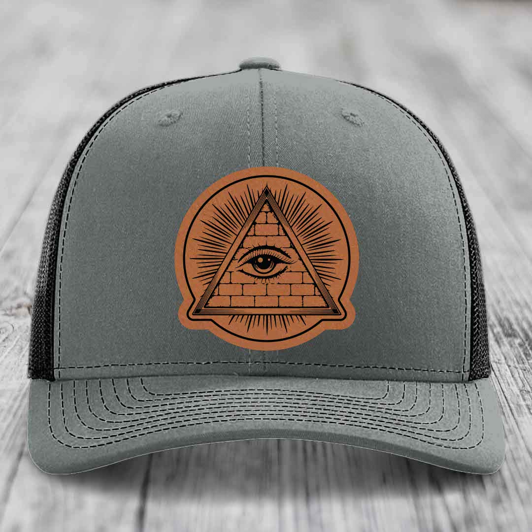 Eye of the Illuminati - Leather Patch Hat - Rawhide to Black Patch - Richardson 112 Snapback Trucker Hat