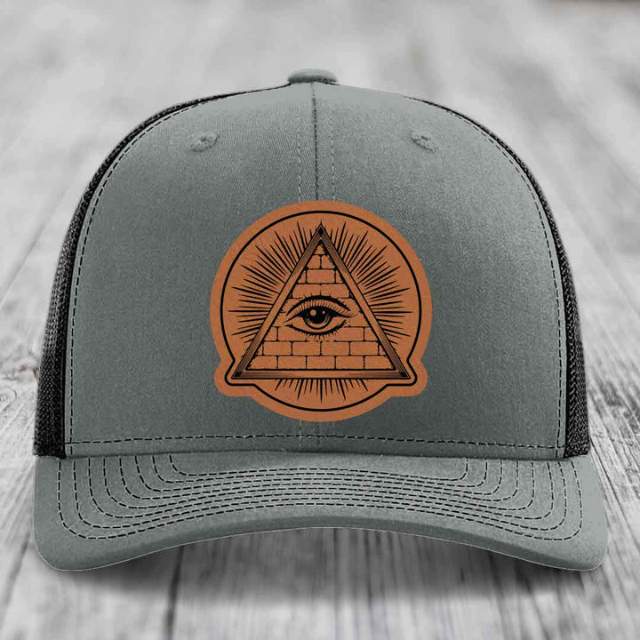 Eye of the Illuminati - Leather Patch Hat - Rawhide to Black Patch - Richardson 112 Snapback Trucker Hat