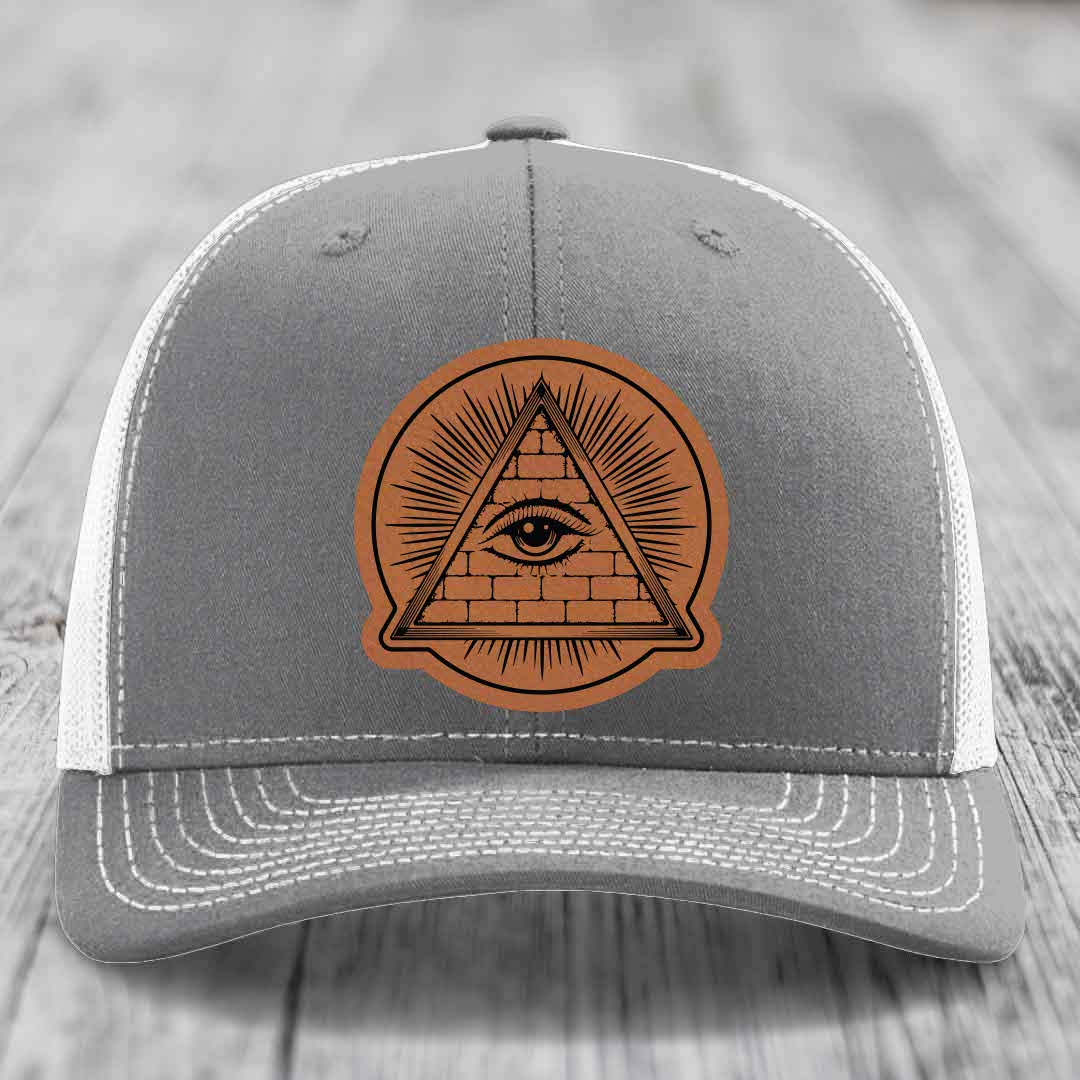 Eye of the Illuminati - Leather Patch Hat - Rawhide to Black Patch - Richardson 112 Snapback Trucker Hat