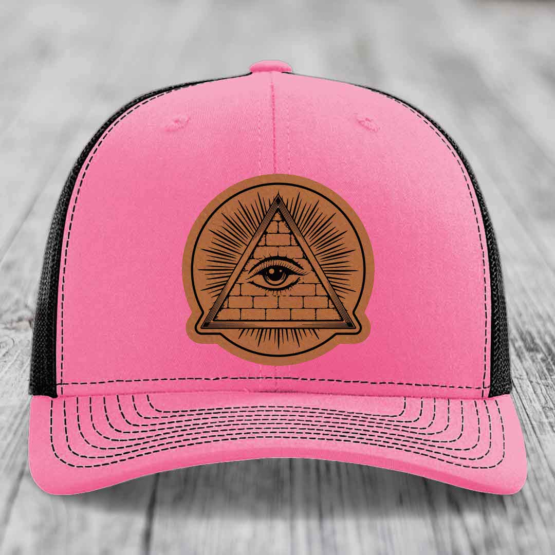 Eye of the Illuminati - Leather Patch Hat - Rawhide to Black Patch - Richardson 112 Snapback Trucker Hat