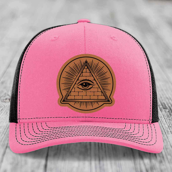 Eye of the Illuminati - Leather Patch Hat - Rawhide to Black Patch - Richardson 112 Snapback Trucker Hat