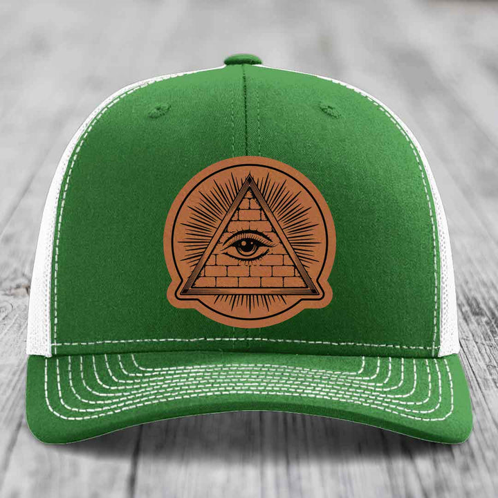 Eye of the Illuminati - Leather Patch Hat - Rawhide to Black Patch - Richardson 112 Snapback Trucker Hat