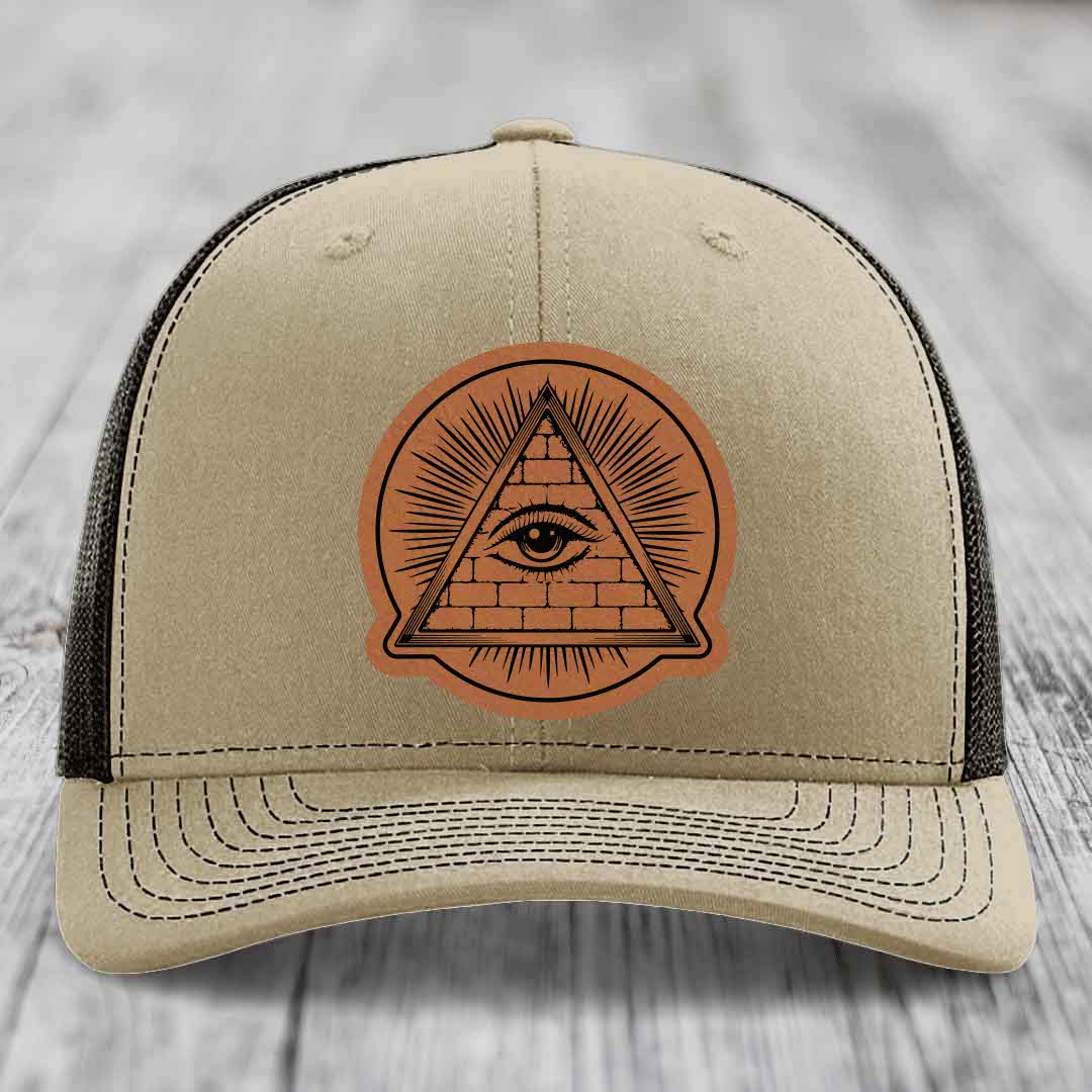 Eye of the Illuminati - Leather Patch Hat - Rawhide to Black Patch - Richardson 112 Snapback Trucker Hat