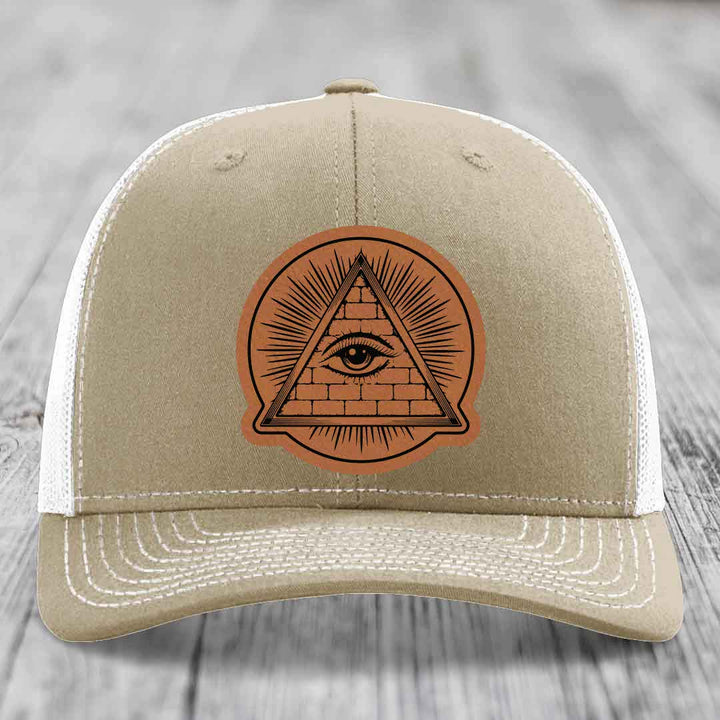 Eye of the Illuminati - Leather Patch Hat - Rawhide to Black Patch - Richardson 112 Snapback Trucker Hat