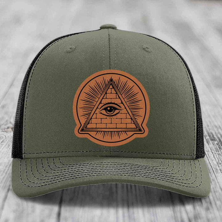 Eye of the Illuminati - Leather Patch Hat - Rawhide to Black Patch - Richardson 112 Snapback Trucker Hat