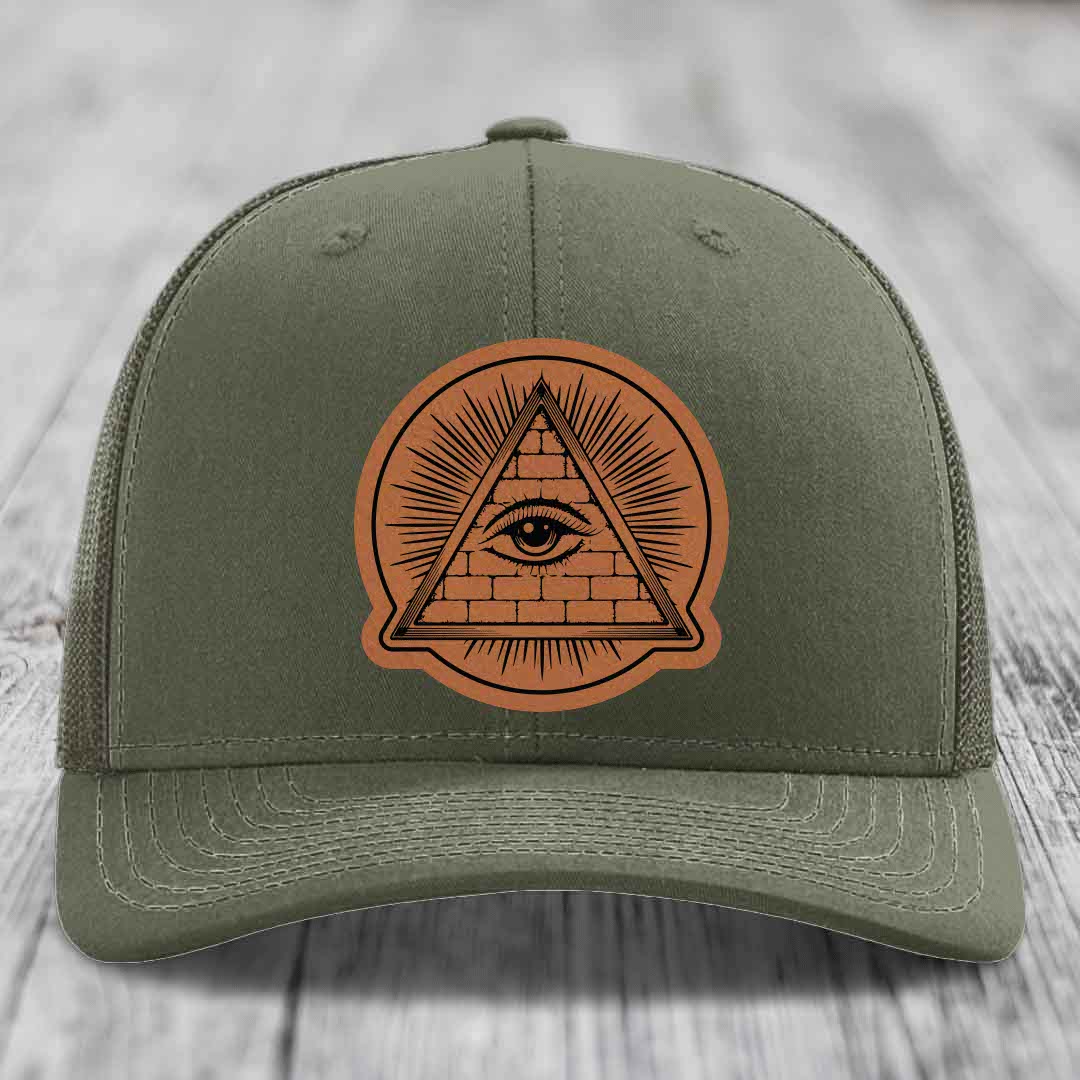 Eye of the Illuminati - Leather Patch Hat - Rawhide to Black Patch - Richardson 112 Snapback Trucker Hat