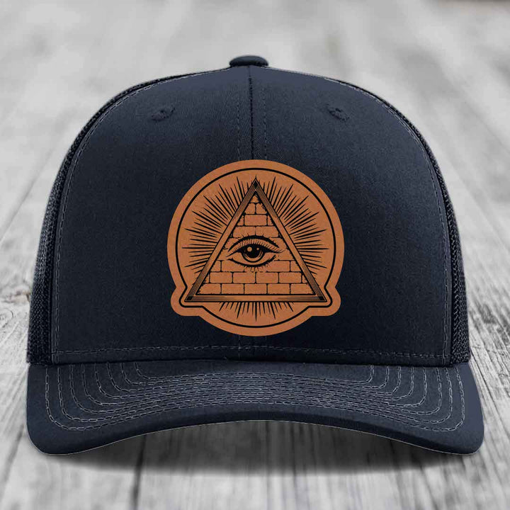 Eye of the Illuminati - Leather Patch Hat - Rawhide to Black Patch - Richardson 112 Snapback Trucker Hat