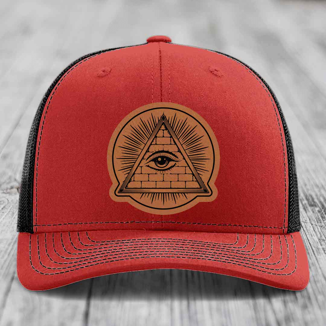 Eye of the Illuminati - Leather Patch Hat - Rawhide to Black Patch - Richardson 112 Snapback Trucker Hat