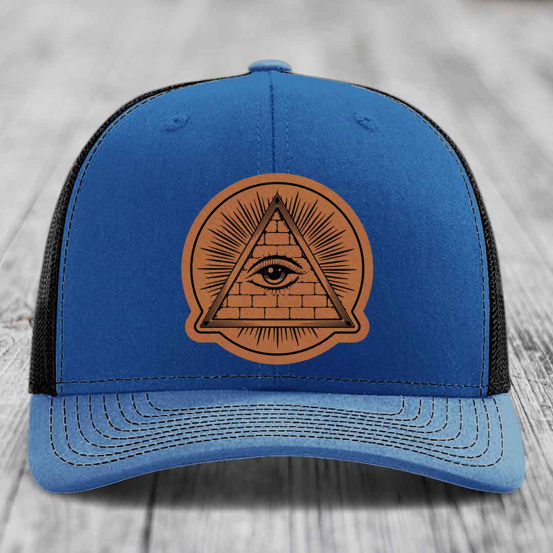 Eye of the Illuminati - Leather Patch Hat - Rawhide to Black Patch - Richardson 112 Snapback Trucker Hat