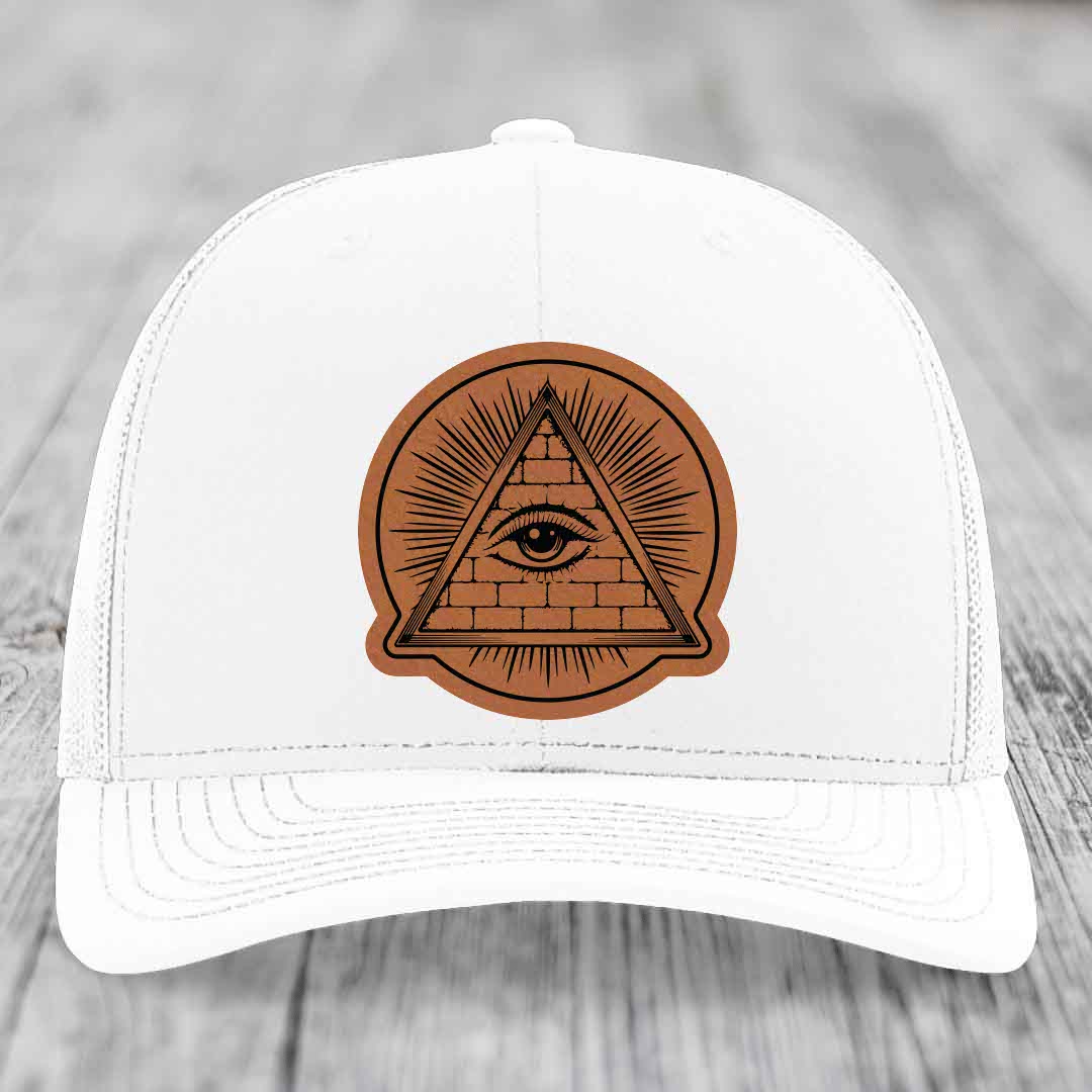 Eye of the Illuminati - Leather Patch Hat - Rawhide to Black Patch - Richardson 112 Snapback Trucker Hat