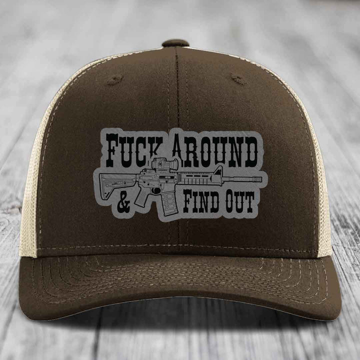 Brown trucker hat with black and grey &