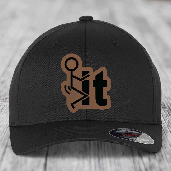 F*ck It - Leather Patch Hat - Dark Brown to Black Patch - Flexfit 6277 Fitted Hat