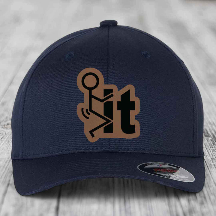 F*ck It - Leather Patch Hat - Dark Brown to Black Patch - Flexfit 6277 Fitted Hat