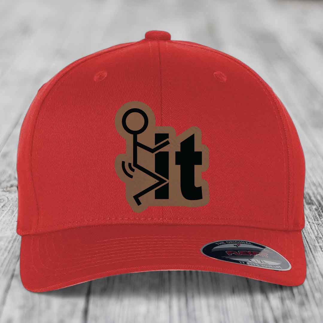 F*ck It - Leather Patch Hat - Dark Brown to Black Patch - Flexfit 6277 Fitted Hat