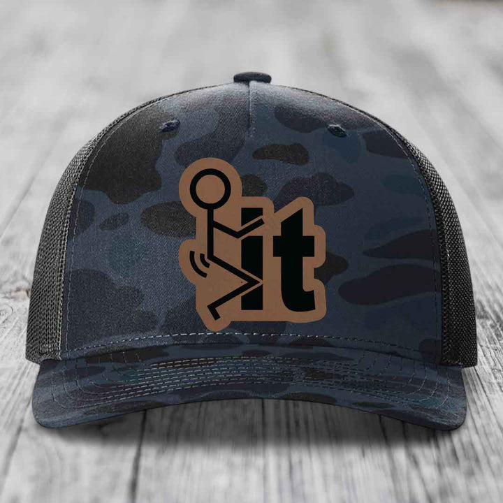 F*ck It - Leather Patch Hat - Dark Brown to Black Patch - Richardson 112PFP Snapback Trucker Hat
