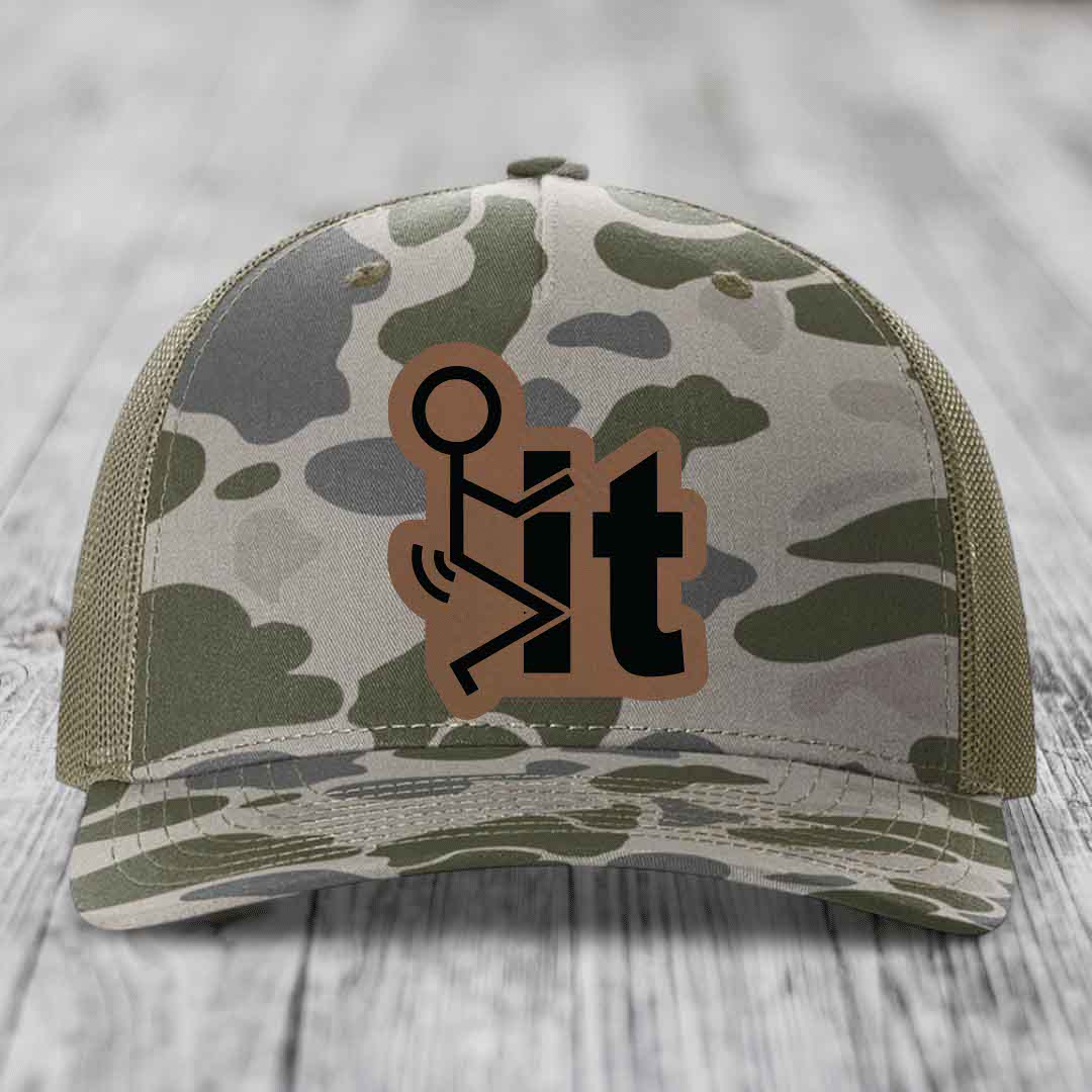 F*ck It - Leather Patch Hat - Dark Brown to Black Patch - Richardson 112PFP Snapback Trucker Hat