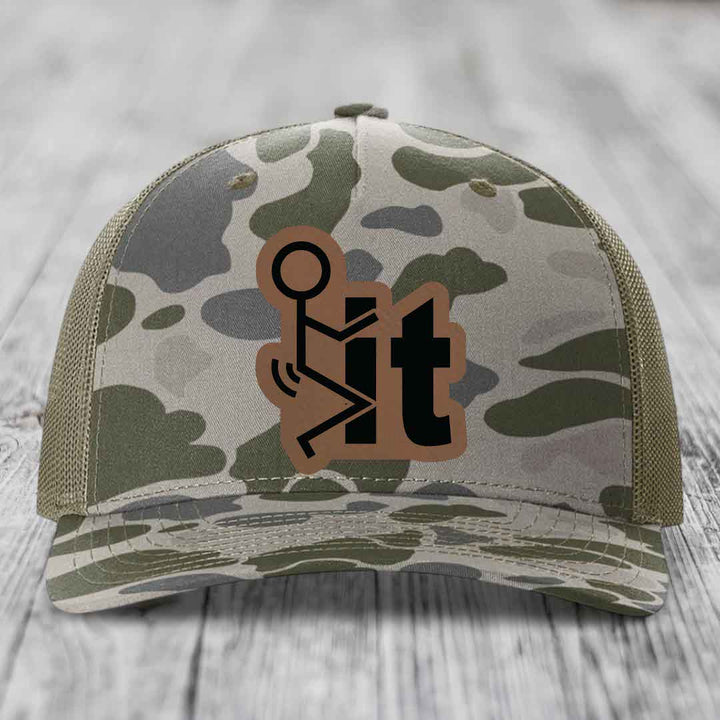 F*ck It - Leather Patch Hat - Dark Brown to Black Patch - Richardson 112PFP Snapback Trucker Hat