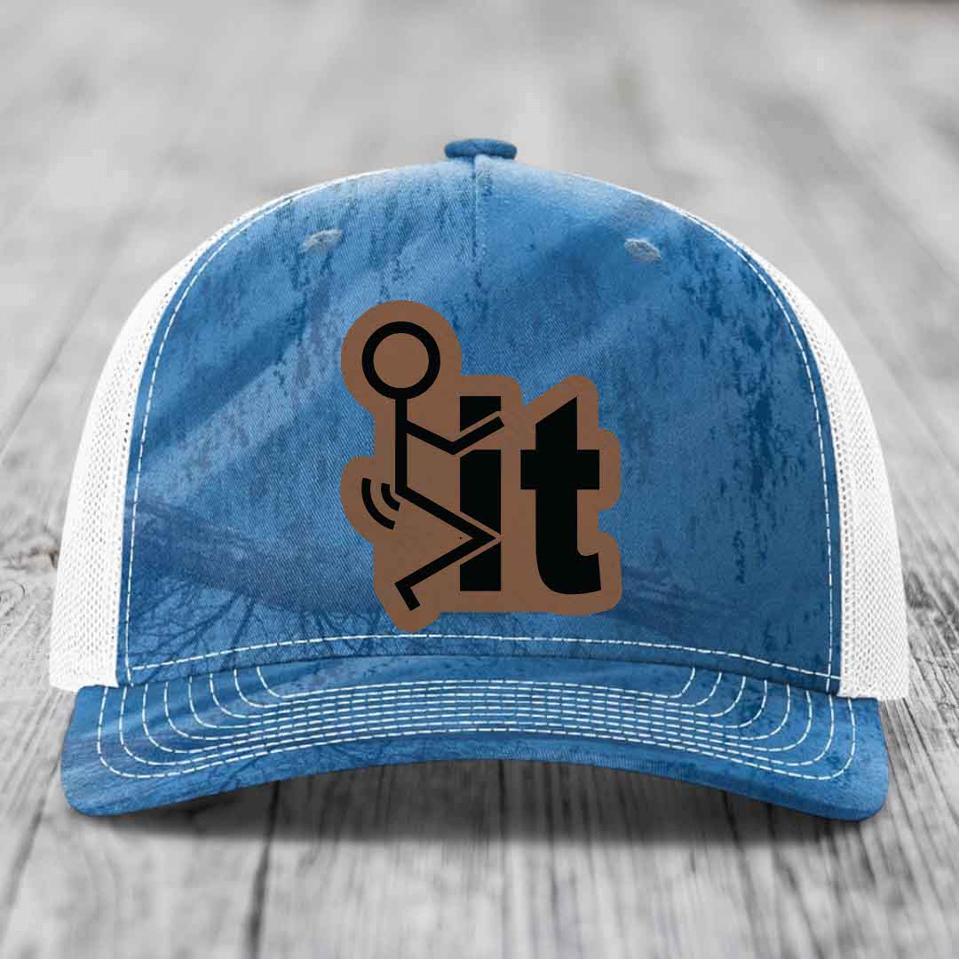F*ck It - Leather Patch Hat - Dark Brown to Black Patch - Richardson 112PFP Snapback Trucker Hat