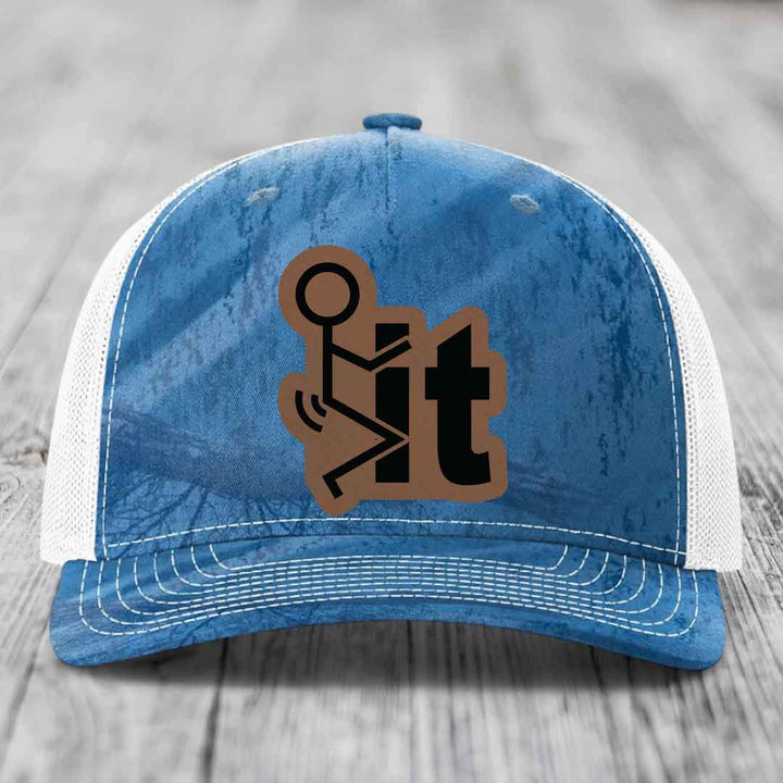 F*ck It - Leather Patch Hat - Dark Brown to Black Patch - Richardson 112PFP Snapback Trucker Hat