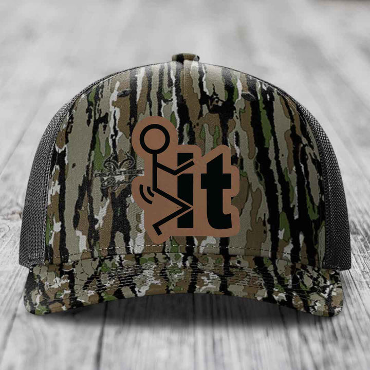 F*ck It - Leather Patch Hat - Dark Brown to Black Patch - Richardson 112PFP Snapback Trucker Hat