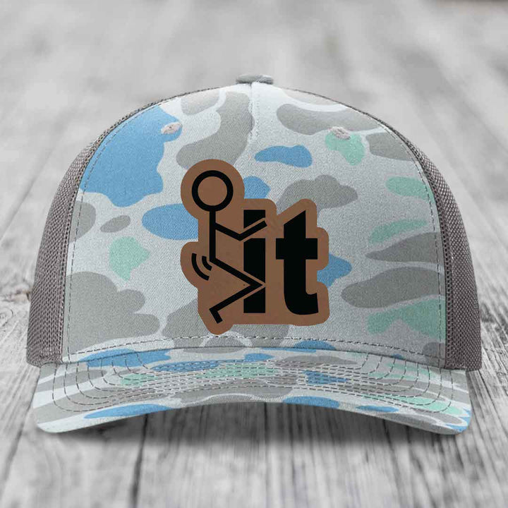 F*ck It - Leather Patch Hat - Dark Brown to Black Patch - Richardson 112PFP Snapback Trucker Hat